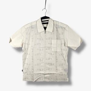 Pavi Italy Button Front Shirt Mens XXL Beige Geometric Designer Luxury Full Zip